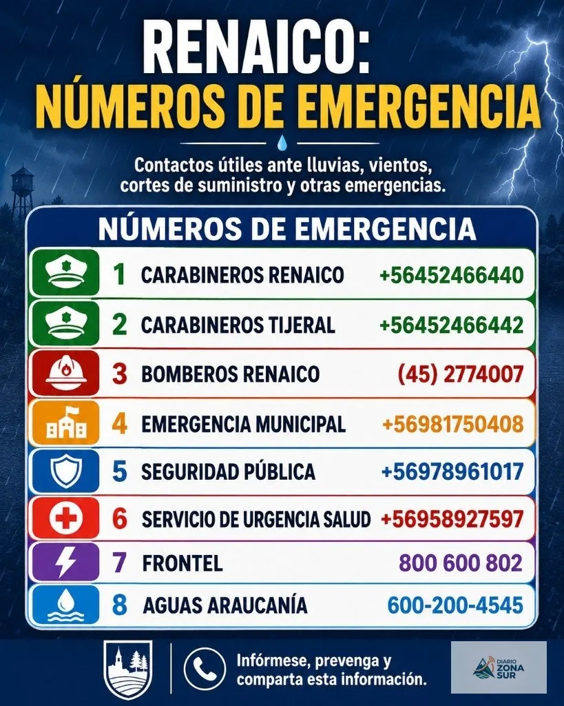 Alerta de lluvia y viento en Renaico: así estará el clima hoy y mañana, más los números de emergencia